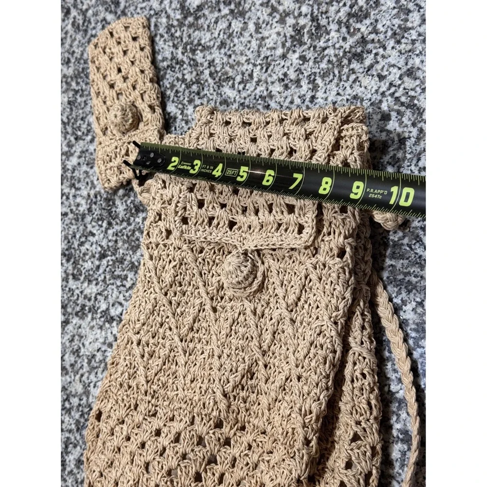 Woven Crochet Backpack Womens OS Tan Straw Paper Boho Coastal Indie Festival 90s
